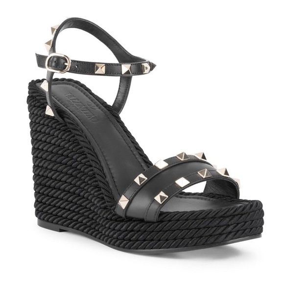 Valentino Rockstud rope espadrille sandals black 41 - Picture 1 of 16